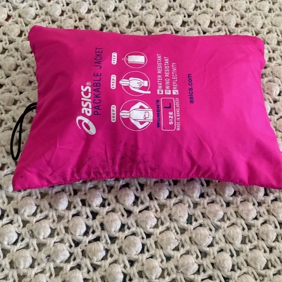 ASICS Packable Jacket Sz L Pink with blue trim - Picture 7 of 9